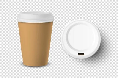 Vector 3d Realistic Brown Disposable Closed Paper, Plastic Coffee Cup for Drinks Stock Illustration