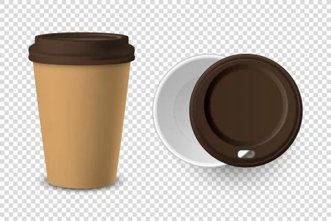 Vector 3d Realistic Brown Disposable Closed and Opened Paper, Plastic Coffee Cup Illustrazione stock