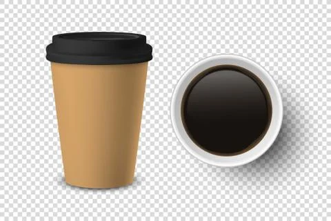 Vector 3d Realistic Brown Disposable Closed and Opened Paper, Plastic Coffee Cup Stock Illustration