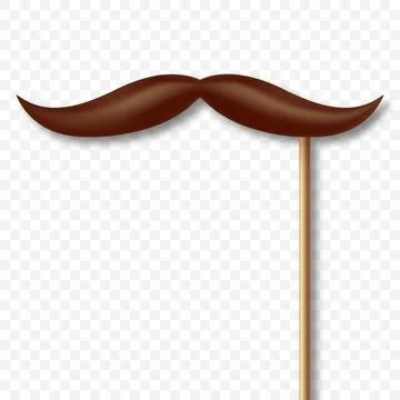 Vector 3d Realistic Brown Mustache Prop on Stick. Simple Mustache for Party Illustrazione stock