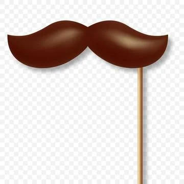Vector 3d Realistic Brown Mustache Prop on Stick. Simple Mustache for Party Stock Illustration