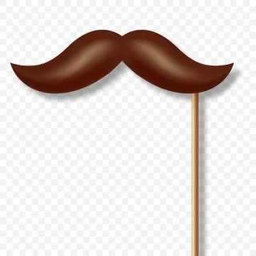 Vector 3d Realistic Brown Mustache Prop on Stick. Simple Mustache for Party Stock Illustration