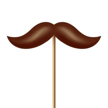 Vector 3d Realistic Brown Mustache Prop on Stick, Isolated. Simple Mustache for Stock Illustration