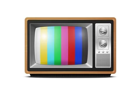 Vector 3d Realistic Brown Wooden Retro Striped Screen TV Receiver Isolated on Stock Illustration