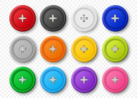 Vector 3d Realistic Buttons for Clothes Icon Set Closeup Isolated. Fashion, Art Stock Illustration