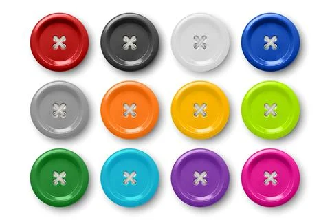 Vector 3d Realistic Buttons for Clothes Icon Set Closeup Isolated. Fashion, Art Illustrazione stock