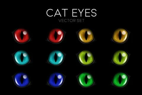Vector 3d Realistic Cat s Eye of a Black Cat. Red, Yellow, Blue, Green Cat Eyes Stock-Illustration