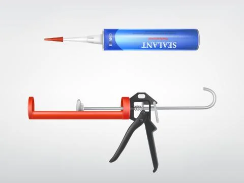 Vector 3d realistic caulking gun, pu-foam bottle Stock-Illustration