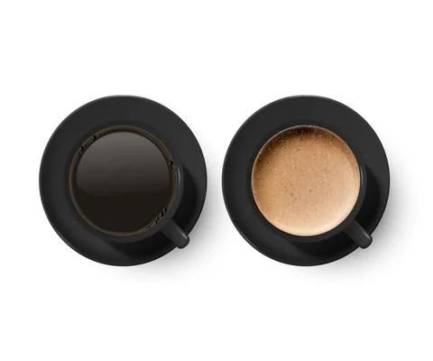 Vector 3d Realistic Ceramic Black Coffee Mug, Cup, Saucer, Black, Milk Coffee イラスト素材