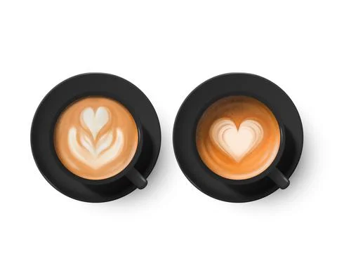 Vector 3d Realistic Ceramic Black Coffee Mug, Cup, Saucer, Milk Coffee, Foam Set Stockillustratie