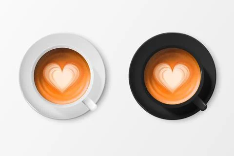 Vector 3d Realistic Ceramic White and Black Coffee Mug, Cup, Saucer Isolated on Stockillustratie