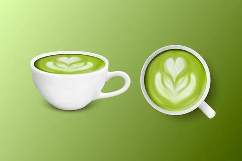 Vector 3d Realistic Ceramic White Coffee Mug, Cup Isolated on Green Background Stock-Illustration