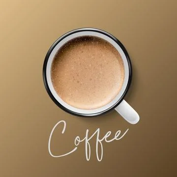 Vector 3d Realistic Ceramic White Metal Enamel Retro Coffee Mug, Cup Closeup on Stock-Illustration