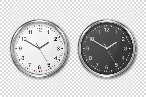 Vector 3d Realistic Classic Metal Steel Silver Gray Wall Office Clock Icon Set 스톡 일러스트