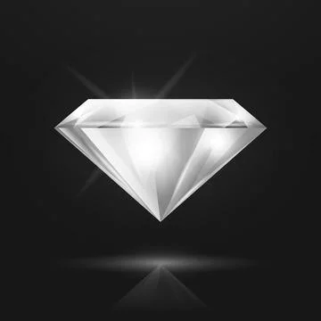 Vector 3d Realistic Clear White Transparent Triangle Glowing Gemstone, Diamond Stock Illustration