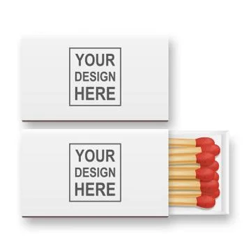 Vector 3d realistic closed and opened blank box of matches icon set, closeup Stock Illustration