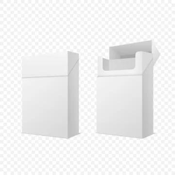 Vector 3d Realistic Closed and Opened Clear Blank Empty Cigarette Pack Box Set Stock Illustration