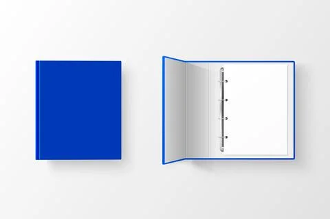 Vector 3d Realistic Closed and Opened Blue Blank Empty Office Binder Set with 스톡 일러스트