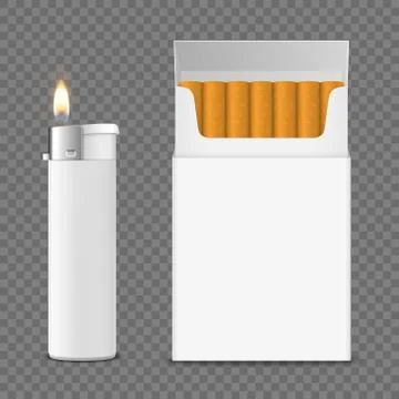 Vector 3d Realistic Closed Clear Blank Cigarette Pack Box with Cigarettes and Stock Illustration