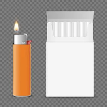 Vector 3d Realistic Closed Clear Blank Cigarette Pack Box with Cigarettes and Stock-Illustration