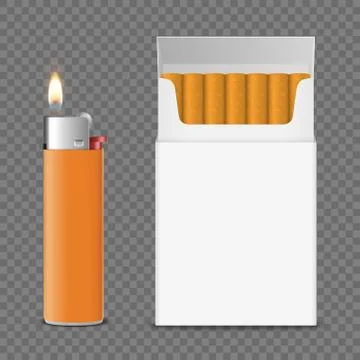 Vector 3d Realistic Closed Clear Blank Cigarette Pack Box with Cigarettes and Stock Illustration