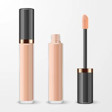Vector 3d Realistic Closed, Opened Lip Gloss, Foundation, Concealer, Corrector Stock Illustration