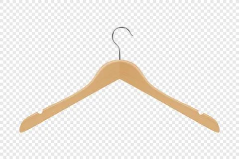Vector 3d Realistic Clothes Coat Wooden Textured Hanger Icon Closeup Isolated on Stock Illustration