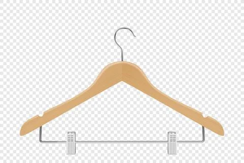 Vector 3d Realistic Clothes Coat Wooden Textured Hanger Icon Closeup Isolated on Stock Illustration