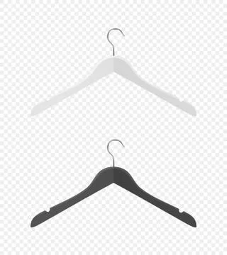 Vector 3d Realistic Clothes Coat Wooden Textured Black, White Hanger Set Closeup Stock-Illustration