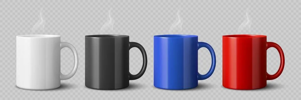 Vector 3d Realistic Coffee Mug Set for Branding and Mockup. Colorful Blank Stock Illustration
