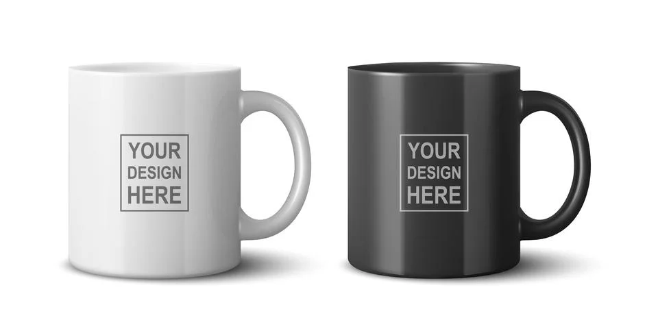 Vector 3d Realistic Coffee Mug Set for Branding and Mockup. White and Black Stock Illustration