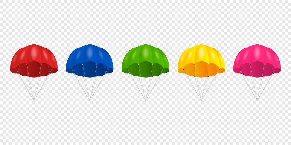 Vector 3d Realistic Colored Parachute Icon Set Isolated on Transparent イラスト素材