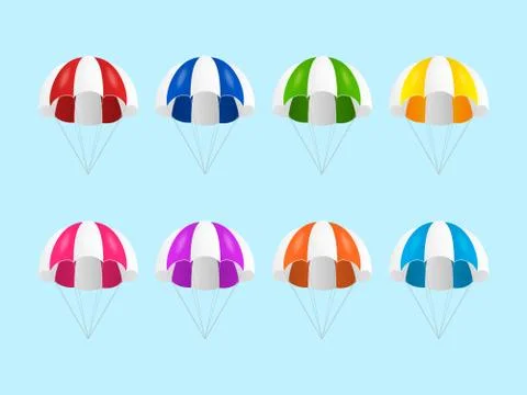 Vector 3d Realistic Colored Stripe Parachute Icon Set Isolated. Design Template Illustrazione stock