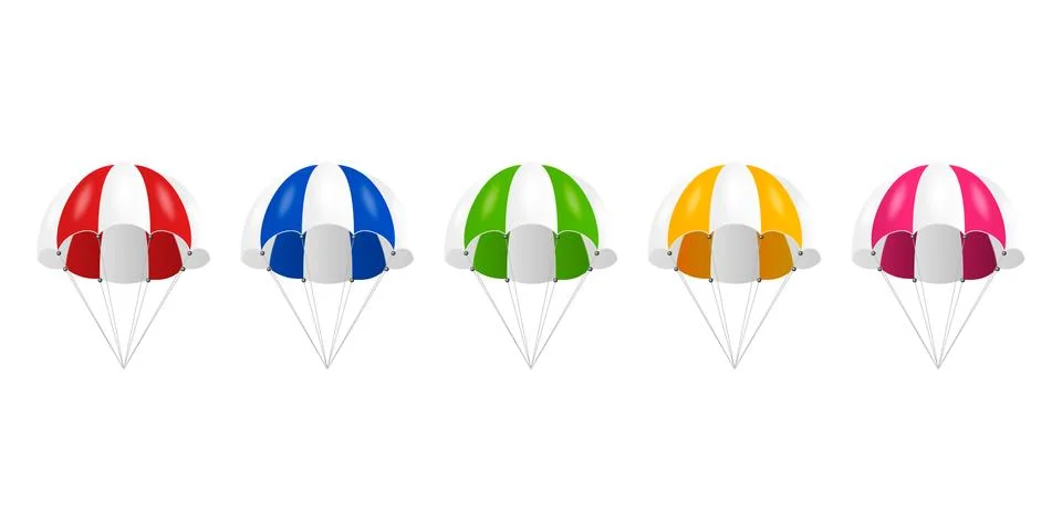 Vector 3d Realistic Colored Striped Two-color Parachute Icon Set Isolated on イラスト素材