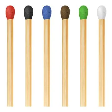 Vector 3d realistic colorful match stick icon set, closeup isolated on white Stock Illustration