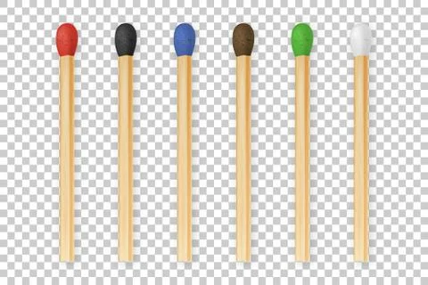 Vector 3d realistic colorful match stick icon set, closeup isolated on Stock Illustration