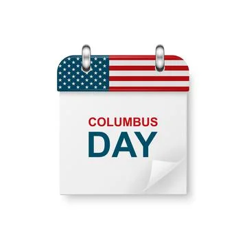 Vector 3d Realistic Columbus Day Paper Classic Simple Minimalistic Calendar with Stock Illustration