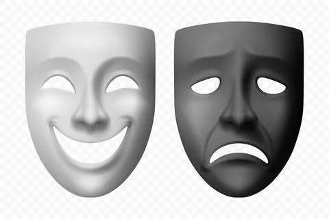 Vector 3d Realistic Comedy and Tragedy Theater Mask Icon Set. Classic Drama Stock Illustration
