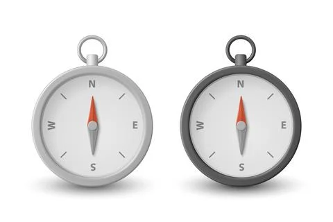 Vector 3d Realistic Compass Icon Set. White and Black Navigation Compasses Illustrazione stock