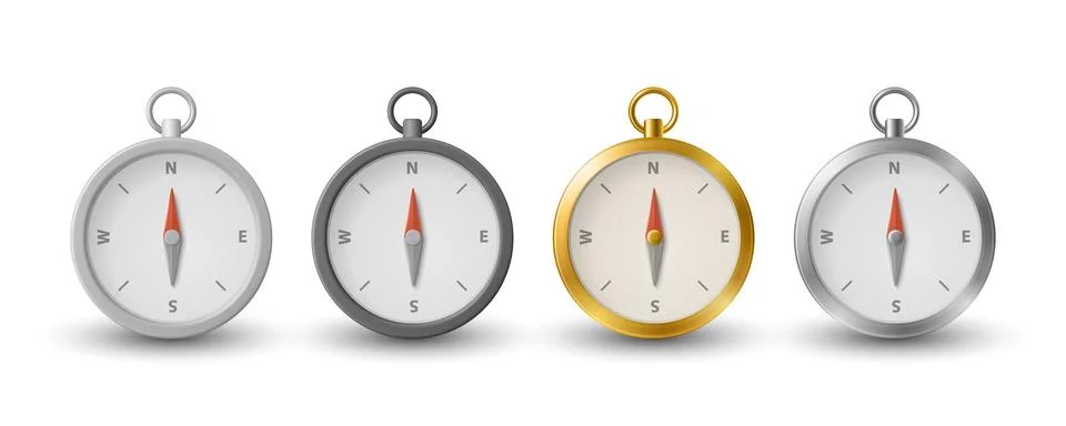 Vector 3d Realistic Compass Icon Set. Navigation Compasses. Classic Travel Stock Illustration
