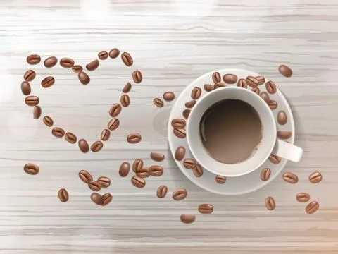 Vector 3d realistic cup of coffee, beans Stock-Illustration