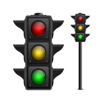 Vector 3d Realistic Detailed Road Traffic Light Icon Set Isolated. Safety Rules Illustrazione stock