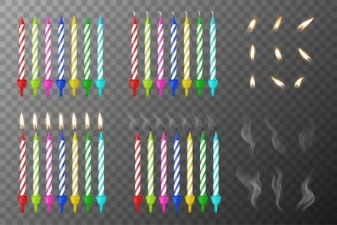 Vector 3d Realistic Different Birthday Party Colofful Wax Paraffin Whole Stock Illustration