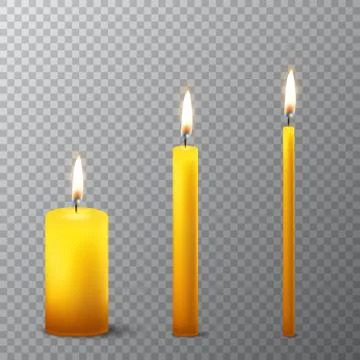 Vector 3d realistic different orange paraffin or wax burning party candle icon Illustrazione stock
