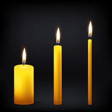 Vector 3d realistic different orange paraffin or wax burning party candle icon Stock Illustration