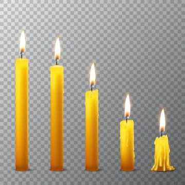 Vector 3d realistic different orange paraffin or wax burning party candle icon Illustrazione stock