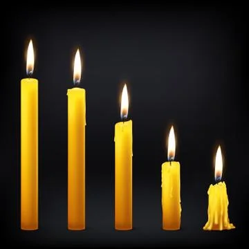 Vector 3d realistic different orange paraffin or wax burning party candle icon Stock-Illustration