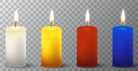 Vector 3d realistic different paraffin or wax burning party candle icon set Illustrazione stock