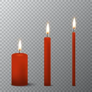 Vector 3d realistic different red paraffin or wax burning party candle icon set Stock-Illustration