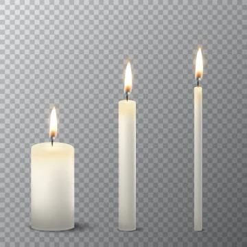 Vector 3d realistic different white paraffin or wax burning party candle icon 스톡 일러스트